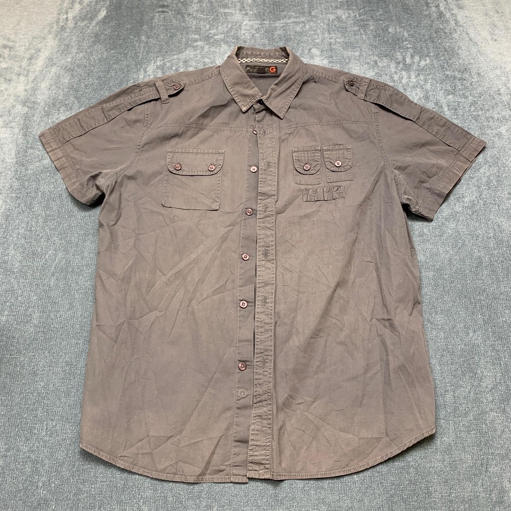 G by GUESS Shirt Men XL Gray Cotton Regular Fit Shoulder Straps Casual Button Up